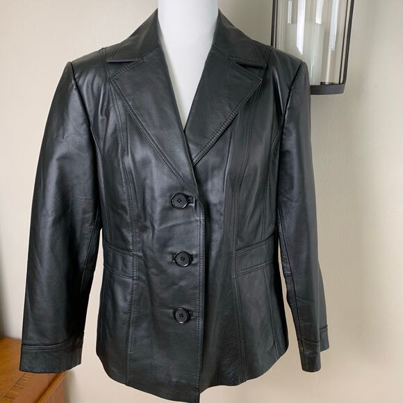 Vintage East 5th Petite Size PXL Women's Leather Jacket Black Button Front - Picture 2 of 10